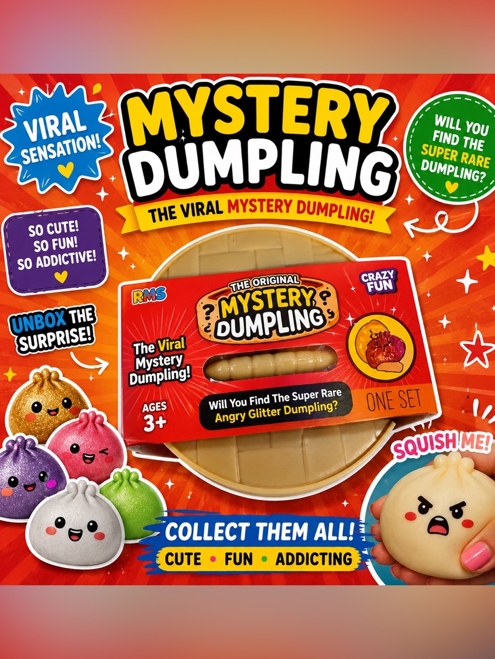 NEW RMS CRAZY FUN Mystery Squishy Dumpling ANGRY GLITTER Edition! NEW SEALED